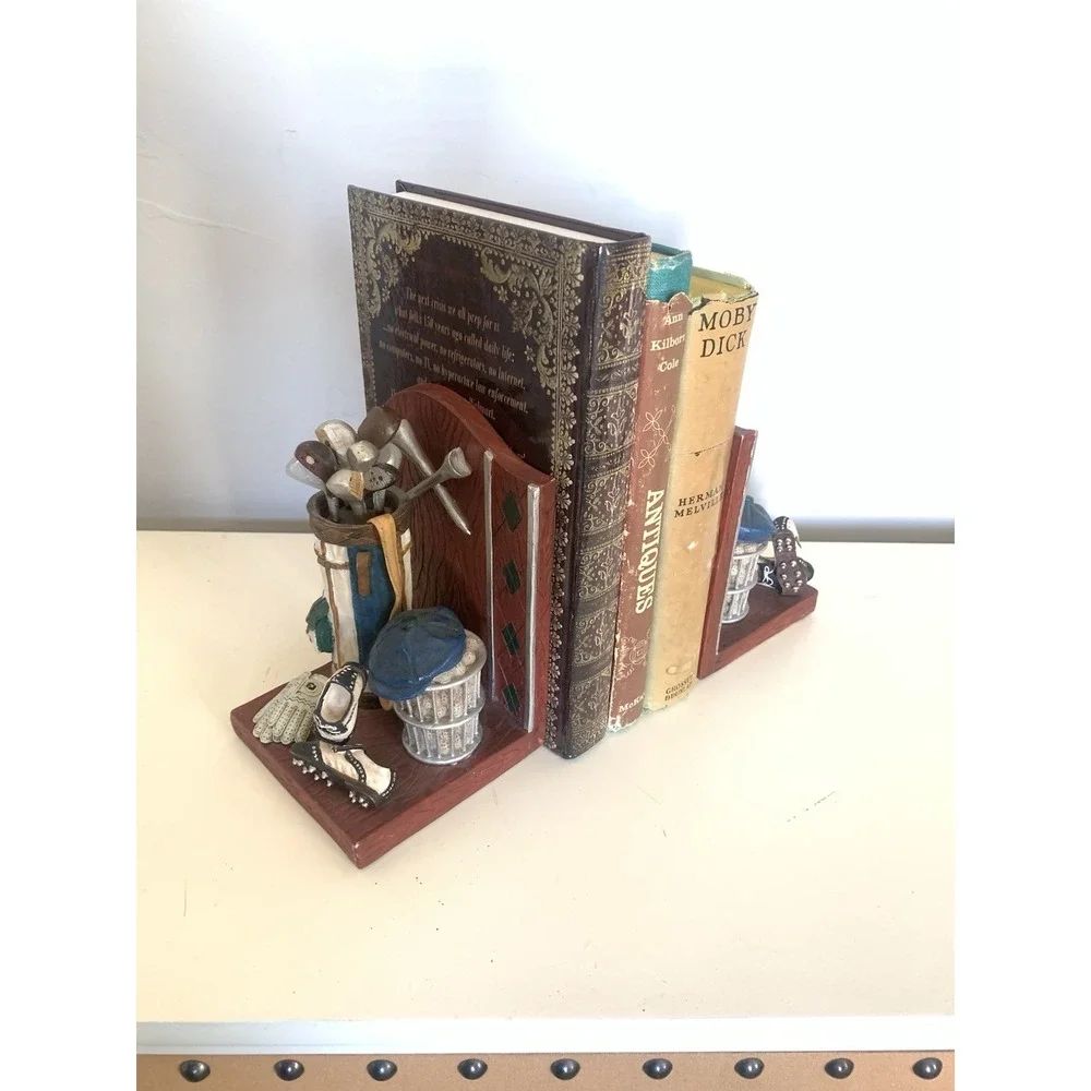 Highland Ridge Golf Bookends Resin Golfer Bag Clubs Shoes Man Cave Office Decor